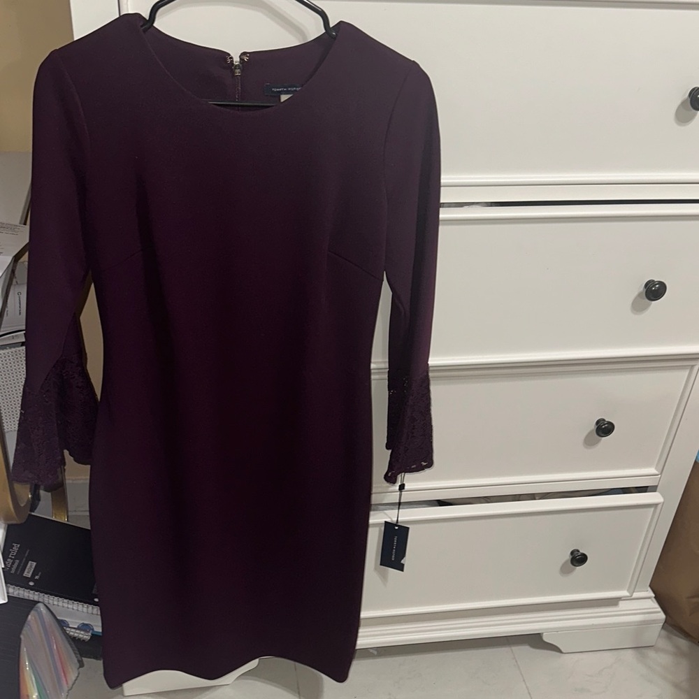 NWT Tommy Hilfiger Plum Long Sleeve Sheath Dress with Lace Cuffs